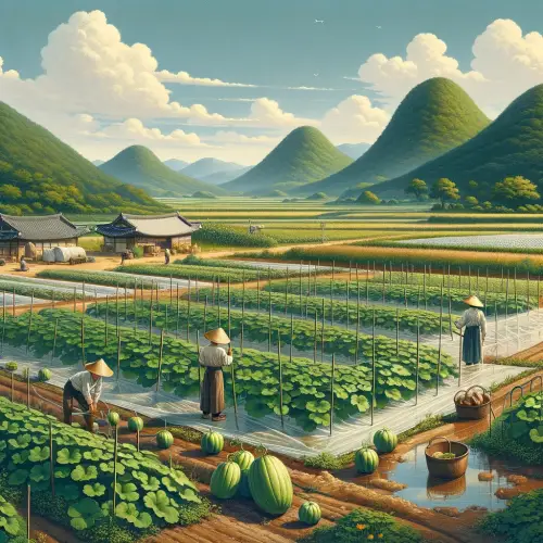 한국에서 참외농사를 하는 농촌풍경 이미지